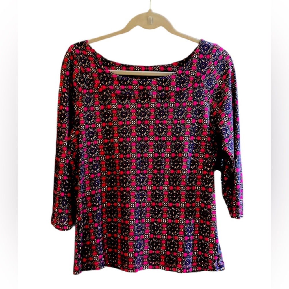 Rafaella Studio Boatneck Geometric Print Ladies Top 3/4” Sleeves Large
